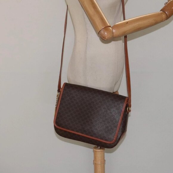 CELINE Macadam Canvas Shoulder Bag PVC Leather Brown Gold Auth sw497 - Picture 14 of 16